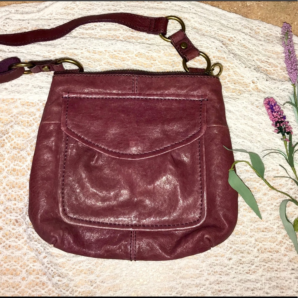 Plum fossil vintage crossbody with tons of pockets